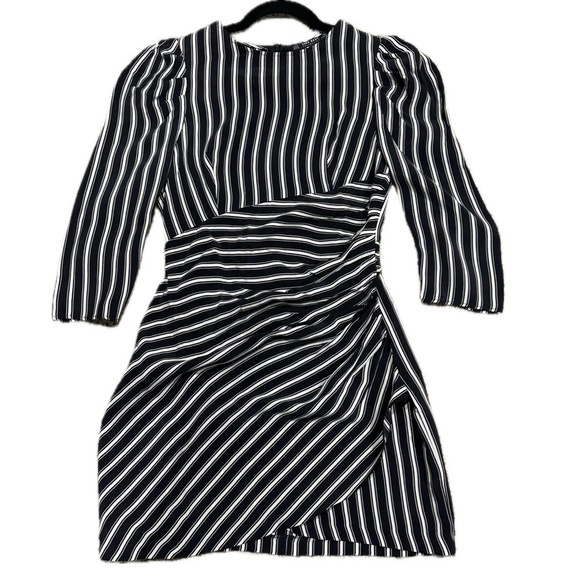 ๐โซ๏ธ ZARA Black White Striped Draped Mini Dress | Cupro Silk Ruched Sz M (S/XS) - Picture 6 of 8